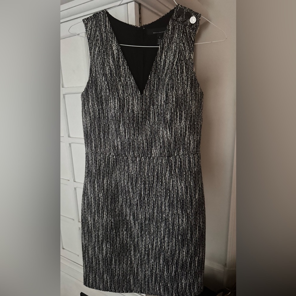 WHBM Boucle bland and white dress